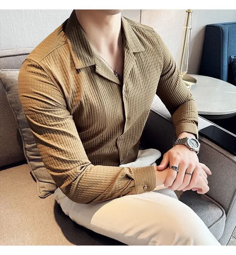 Diamond-shaped Thick Long-sleeved Shirt Men's Korean Style Fashion Handsome and Handsome Outside Suit Collar Shirt