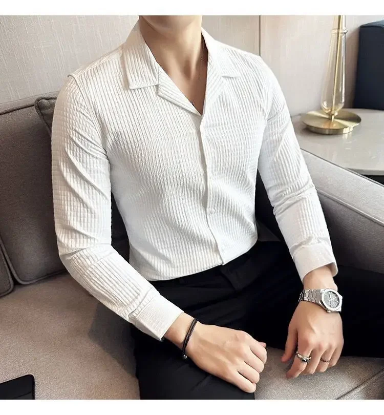 Diamond-shaped Thick Long-sleeved Shirt Men's Korean Style Fashion Handsome and Handsome Outside Suit Collar Shirt