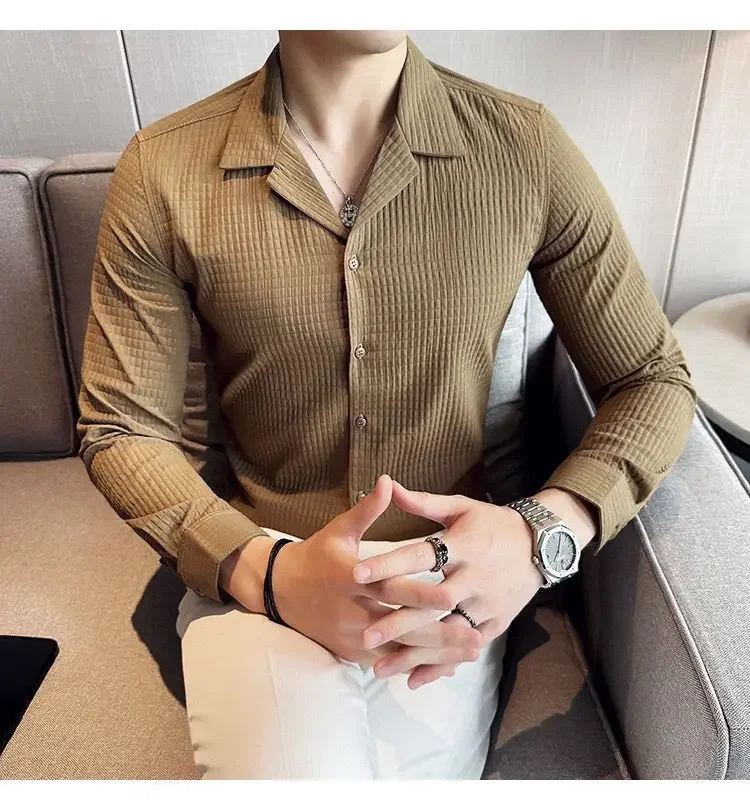 Diamond-shaped Thick Long-sleeved Shirt Men's Korean Style Fashion Handsome and Handsome Outside Suit Collar Shirt