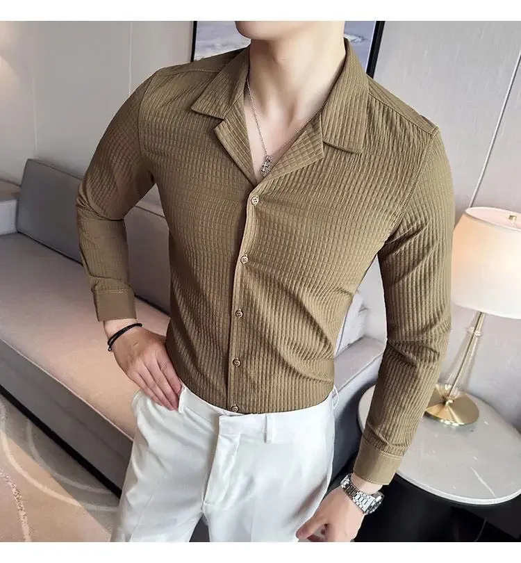 Diamond-shaped Thick Long-sleeved Shirt Men's Korean Style Fashion Handsome and Handsome Outside Suit Collar Shirt