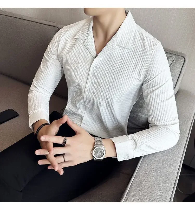 Diamond-shaped Thick Long-sleeved Shirt Men's Korean Style Fashion Handsome and Handsome Outside Suit Collar Shirt