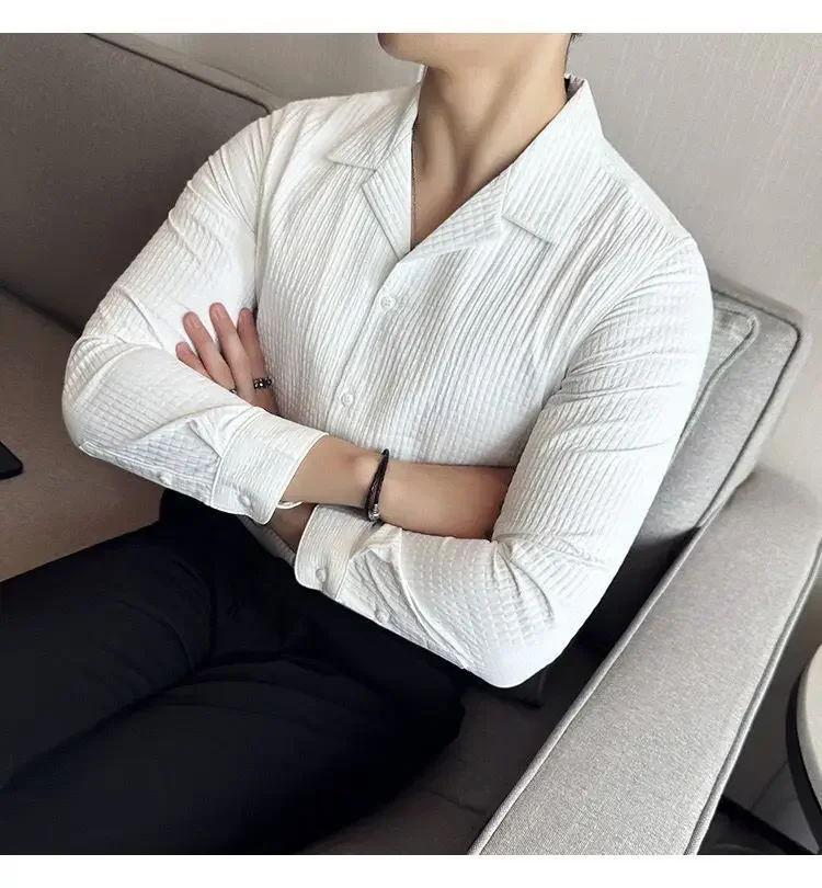 Diamond-shaped Thick Long-sleeved Shirt Men's Korean Style Fashion Handsome and Handsome Outside Suit Collar Shirt