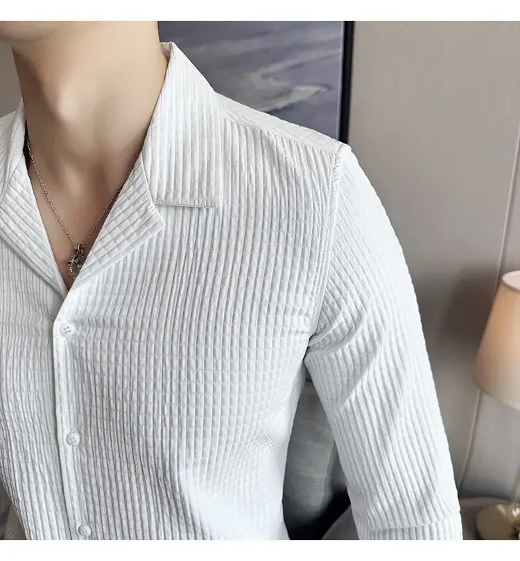 Diamond-shaped Thick Long-sleeved Shirt Men's Korean Style Fashion Handsome and Handsome Outside Suit Collar Shirt