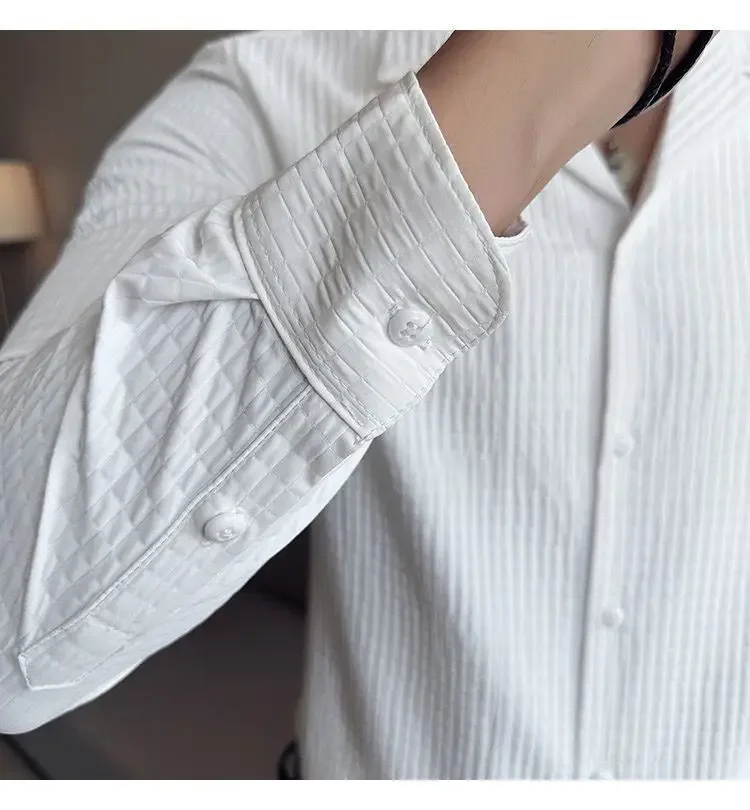 Diamond-shaped Thick Long-sleeved Shirt Men's Korean Style Fashion Handsome and Handsome Outside Suit Collar Shirt