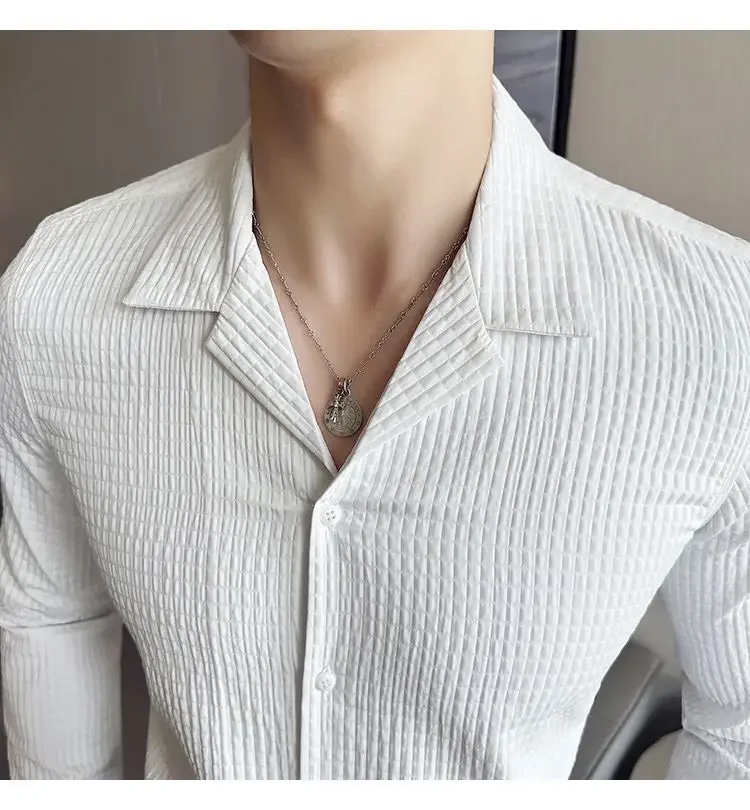 Diamond-shaped Thick Long-sleeved Shirt Men's Korean Style Fashion Handsome and Handsome Outside Suit Collar Shirt