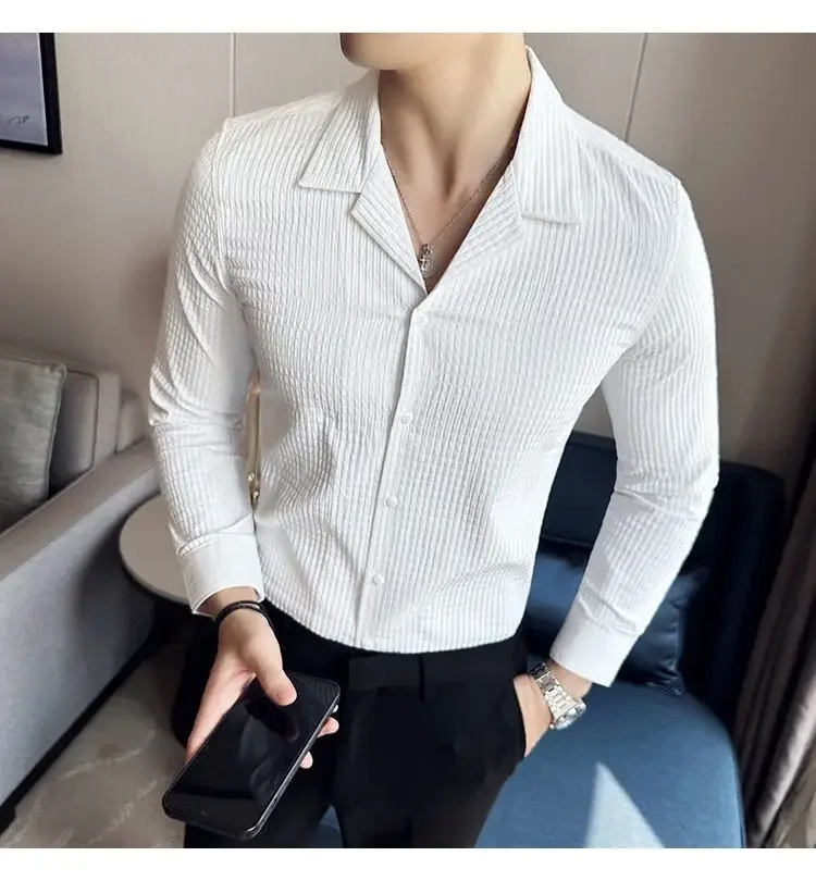 Diamond-shaped Thick Long-sleeved Shirt Men's Korean Style Fashion Handsome and Handsome Outside Suit Collar Shirt