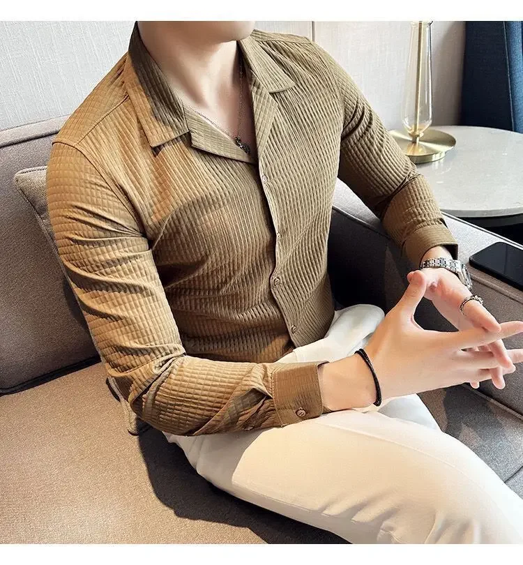 Diamond-shaped Thick Long-sleeved Shirt Men's Korean Style Fashion Handsome and Handsome Outside Suit Collar Shirt