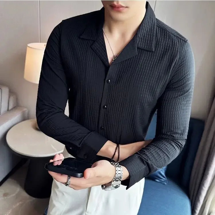 Diamond-shaped Thick Long-sleeved Shirt Men's Korean Style Fashion Handsome and Handsome Outside Suit Collar Shirt