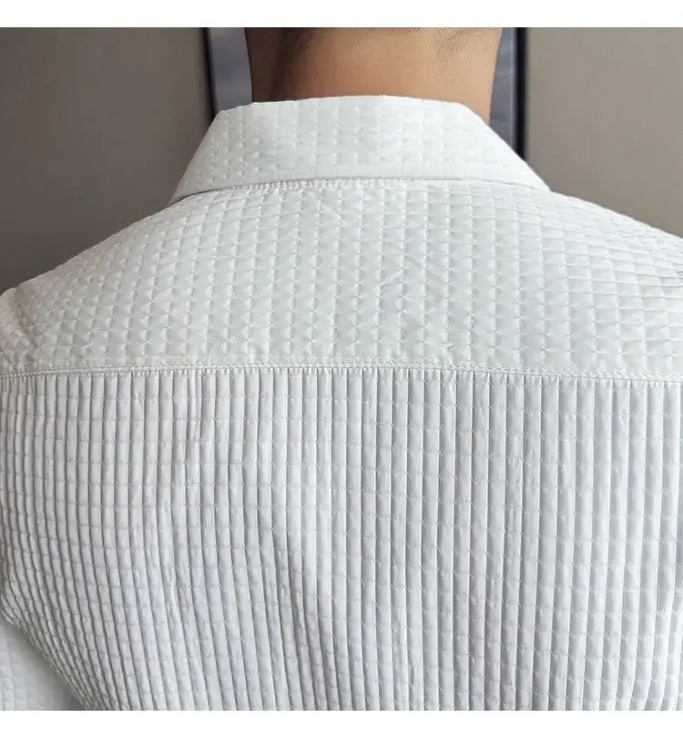Diamond-shaped Thick Long-sleeved Shirt Men's Korean Style Fashion Handsome and Handsome Outside Suit Collar Shirt