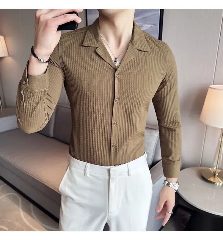 Diamond-shaped Thick Long-sleeved Shirt Men's Korean Style Fashion Handsome and Handsome Outside Suit Collar Shirt