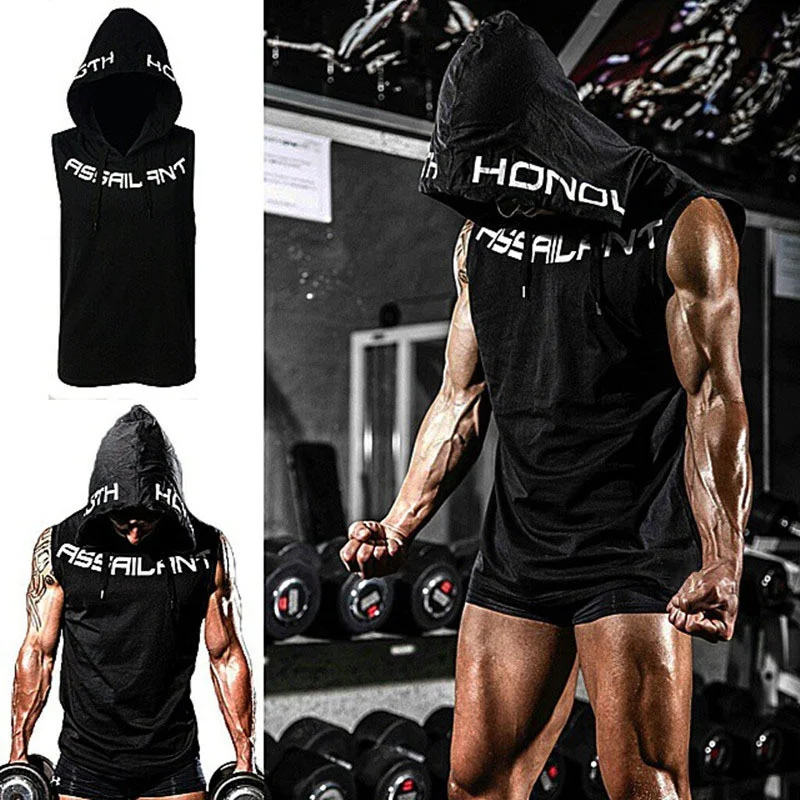 New Summer Fitness Tank Top Sports cotton Running Tank Top Loose Basketball Sleeveless Hooded Vest Breathable Training clothing
