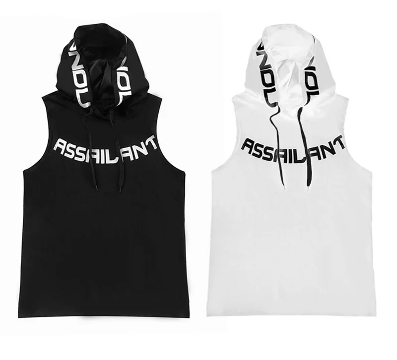 New Summer Fitness Tank Top Sports cotton Running Tank Top Loose Basketball Sleeveless Hooded Vest Breathable Training clothing