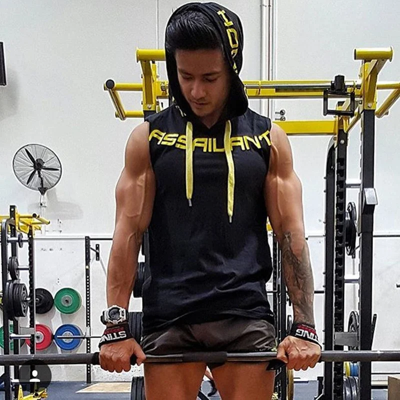 New Summer Fitness Tank Top Sports cotton Running Tank Top Loose Basketball Sleeveless Hooded Vest Breathable Training clothing