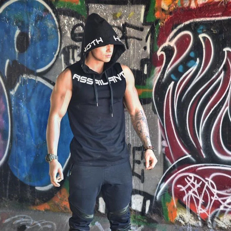 New Summer Fitness Tank Top Sports cotton Running Tank Top Loose Basketball Sleeveless Hooded Vest Breathable Training clothing