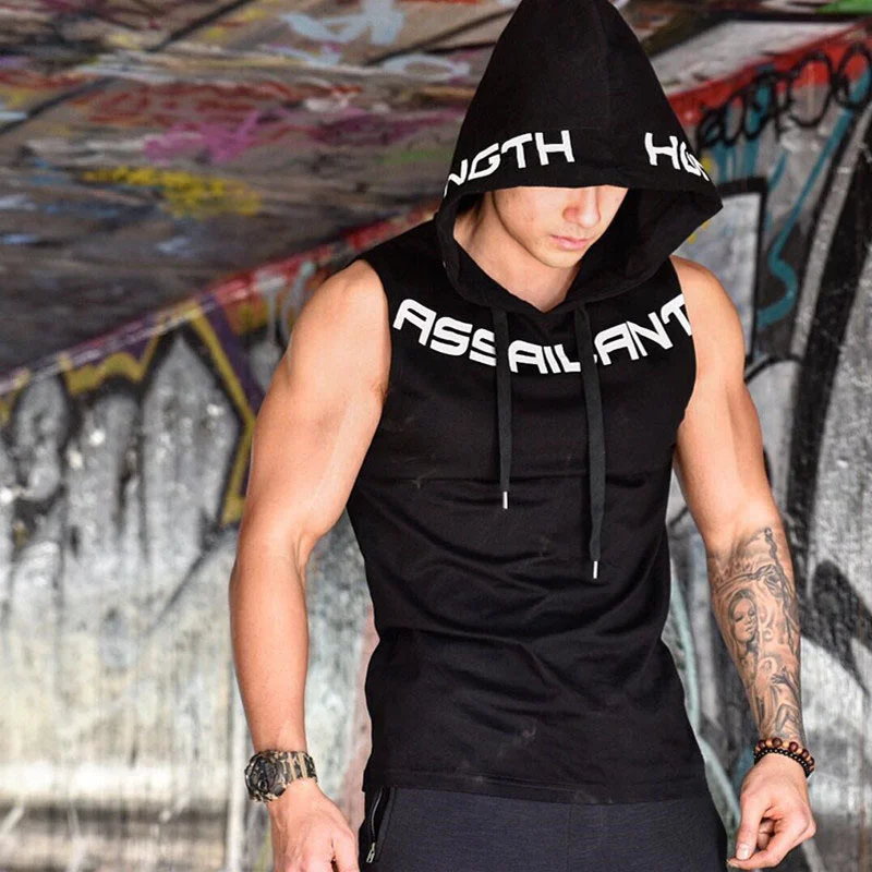 New Summer Fitness Tank Top Sports cotton Running Tank Top Loose Basketball Sleeveless Hooded Vest Breathable Training clothing