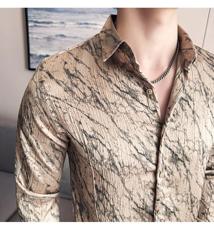 High Quality Tie Dye Men's Shirt Summer Long Sleeve Slim Fit Casual Shirts No Ironing Business Social Daily Shirt Men Clothing