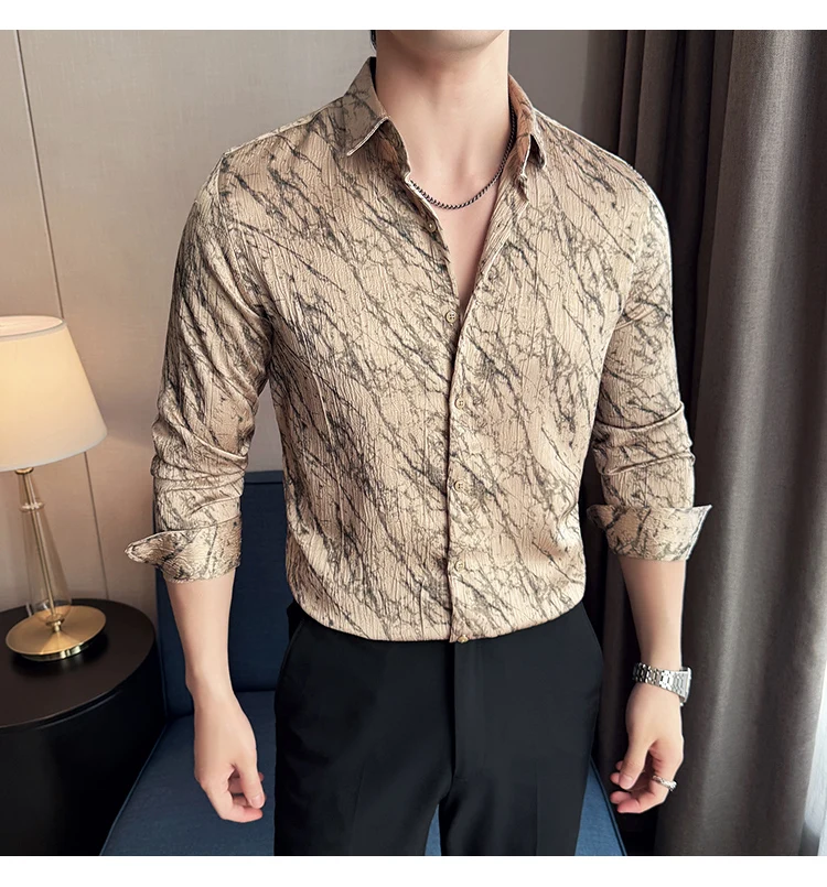 High Quality Tie Dye Men's Shirt Summer Long Sleeve Slim Fit Casual Shirts No Ironing Business Social Daily Shirt Men Clothing