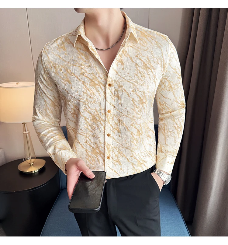 High Quality Tie Dye Men's Shirt Summer Long Sleeve Slim Fit Casual Shirts No Ironing Business Social Daily Shirt Men Clothing