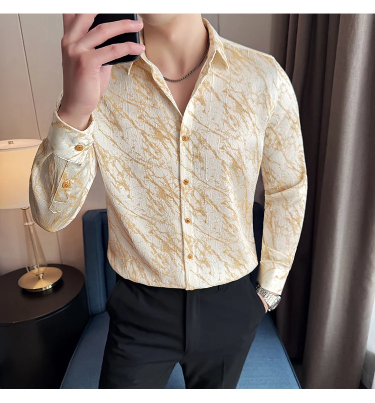High Quality Tie Dye Men's Shirt Summer Long Sleeve Slim Fit Casual Shirts No Ironing Business Social Daily Shirt Men Clothing