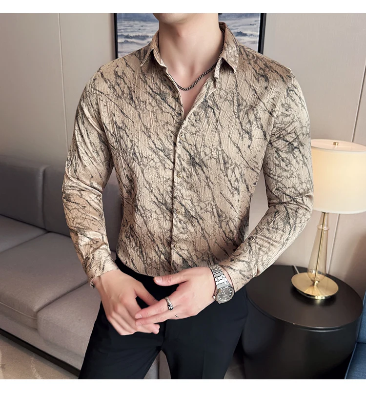 High Quality Tie Dye Men's Shirt Summer Long Sleeve Slim Fit Casual Shirts No Ironing Business Social Daily Shirt Men Clothing