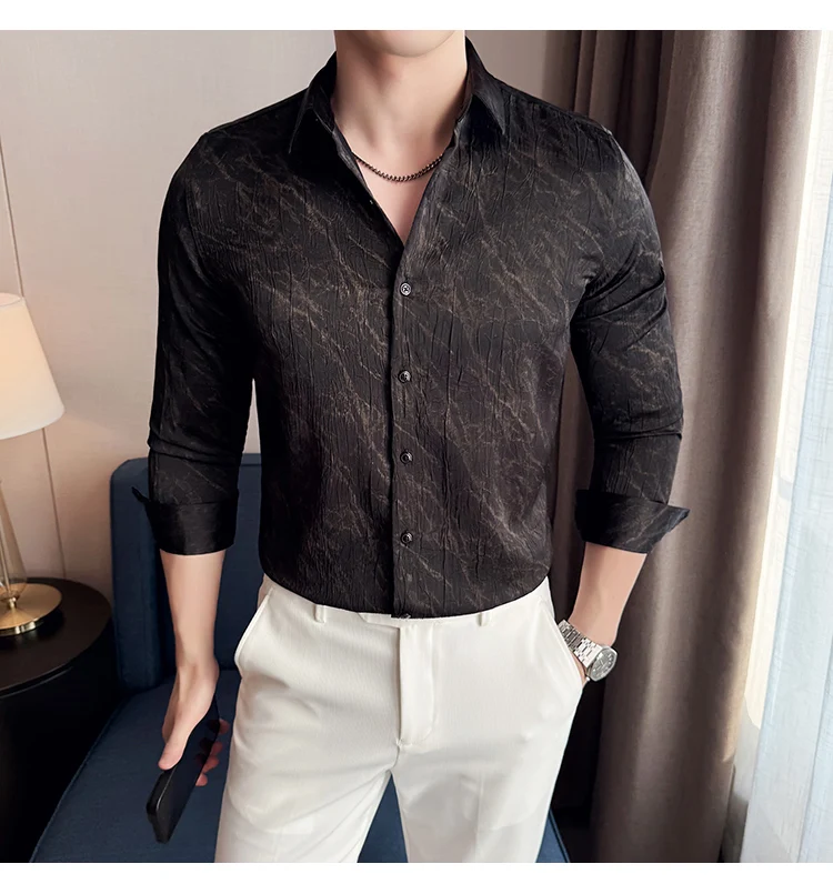 High Quality Tie Dye Men's Shirt Summer Long Sleeve Slim Fit Casual Shirts No Ironing Business Social Daily Shirt Men Clothing