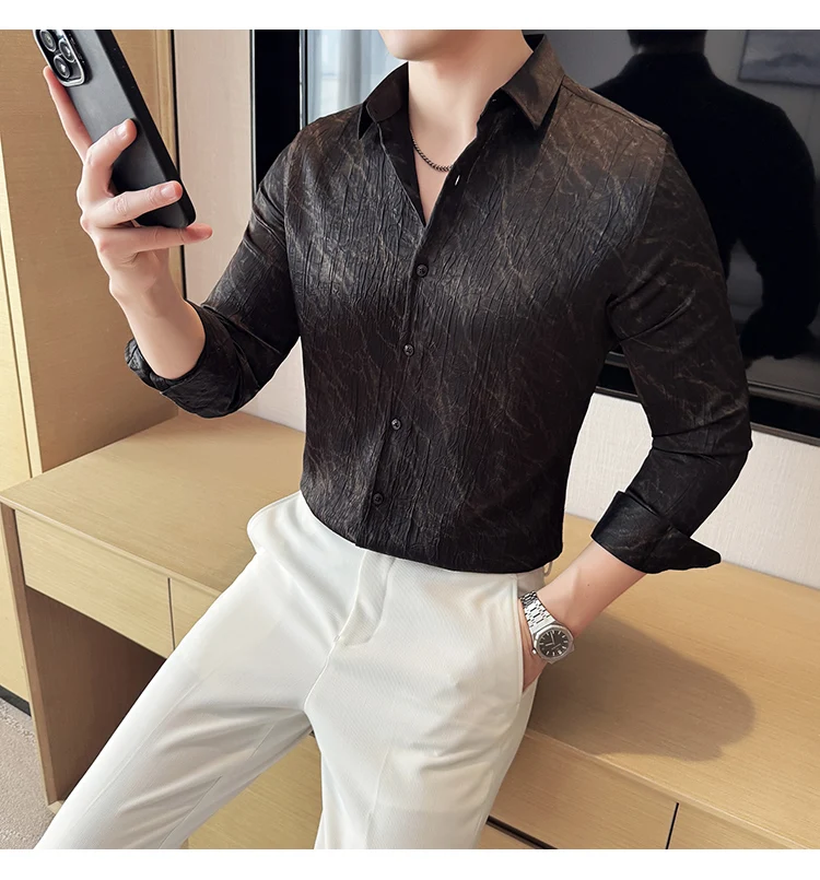 High Quality Tie Dye Men's Shirt Summer Long Sleeve Slim Fit Casual Shirts No Ironing Business Social Daily Shirt Men Clothing