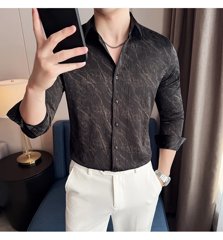 High Quality Tie Dye Men's Shirt Summer Long Sleeve Slim Fit Casual Shirts No Ironing Business Social Daily Shirt Men Clothing