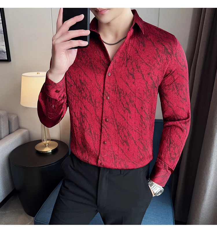 High Quality Tie Dye Men's Shirt Summer Long Sleeve Slim Fit Casual Shirts No Ironing Business Social Daily Shirt Men Clothing