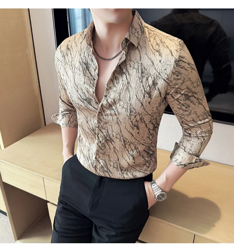 High Quality Tie Dye Men's Shirt Summer Long Sleeve Slim Fit Casual Shirts No Ironing Business Social Daily Shirt Men Clothing