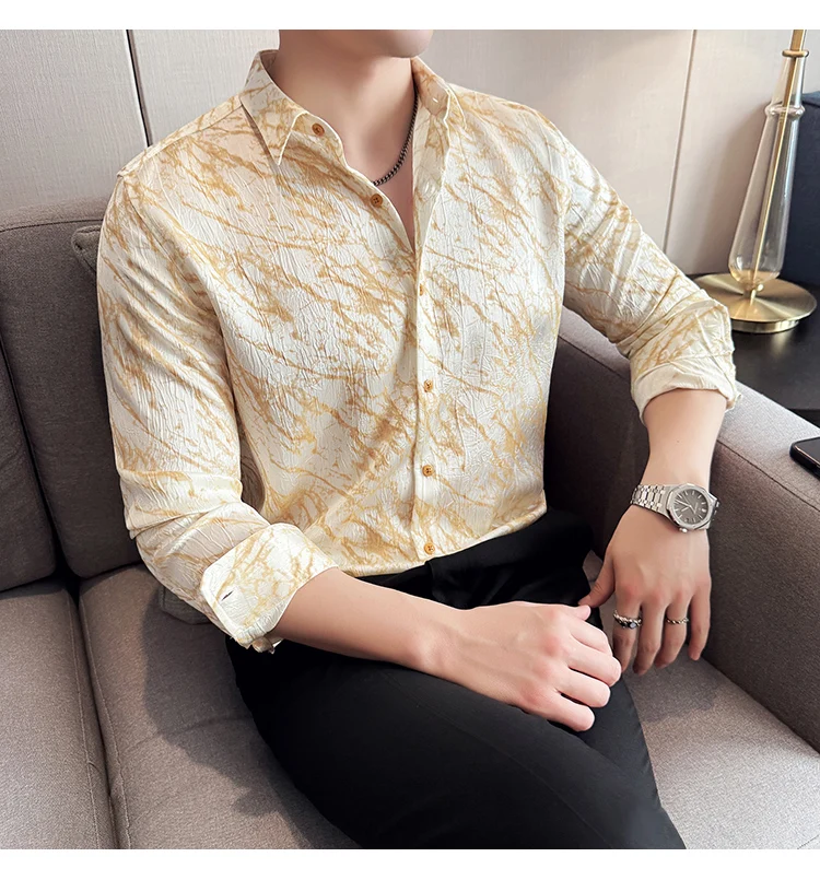 High Quality Tie Dye Men's Shirt Summer Long Sleeve Slim Fit Casual Shirts No Ironing Business Social Daily Shirt Men Clothing