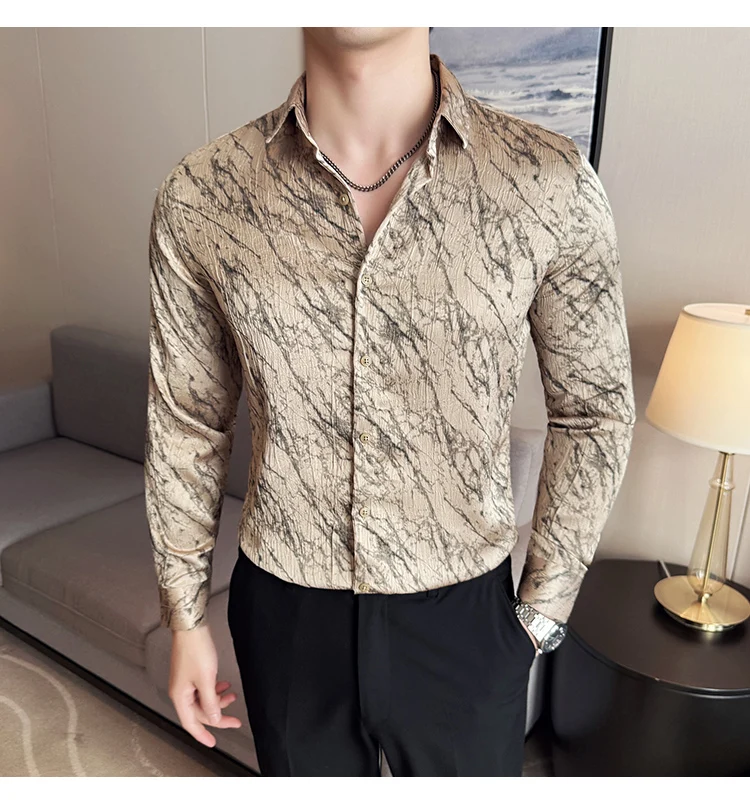 High Quality Tie Dye Men's Shirt Summer Long Sleeve Slim Fit Casual Shirts No Ironing Business Social Daily Shirt Men Clothing