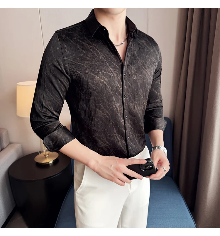 High Quality Tie Dye Men's Shirt Summer Long Sleeve Slim Fit Casual Shirts No Ironing Business Social Daily Shirt Men Clothing