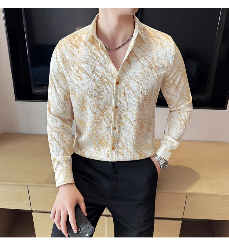 High Quality Tie Dye Men's Shirt Summer Long Sleeve Slim Fit Casual Shirts No Ironing Business Social Daily Shirt Men Clothing