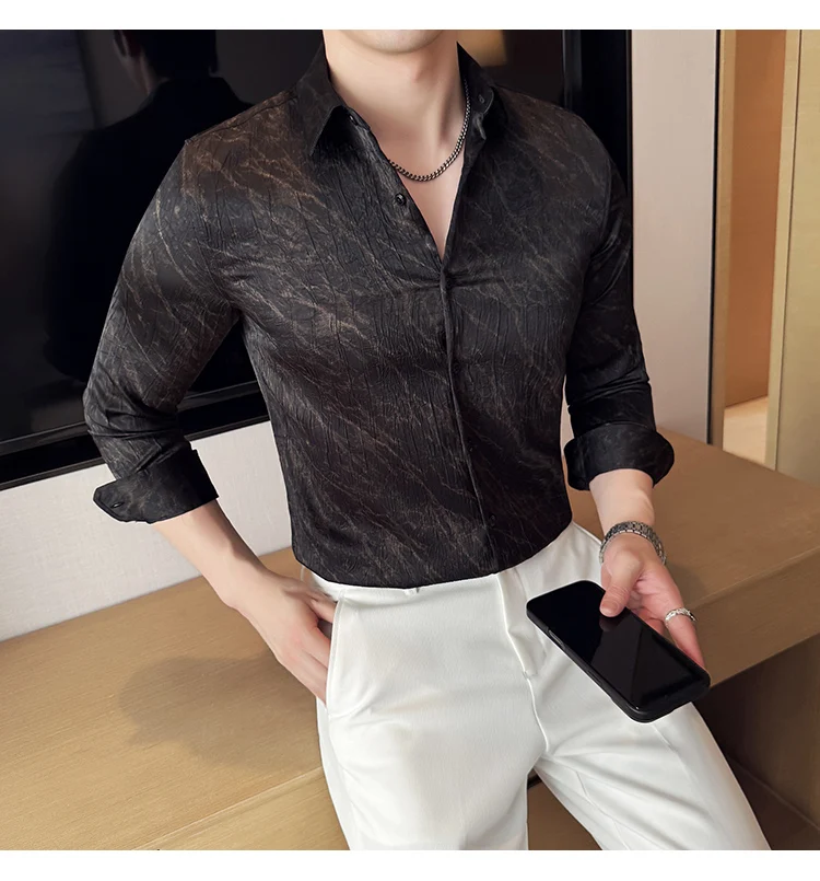 High Quality Tie Dye Men's Shirt Summer Long Sleeve Slim Fit Casual Shirts No Ironing Business Social Daily Shirt Men Clothing