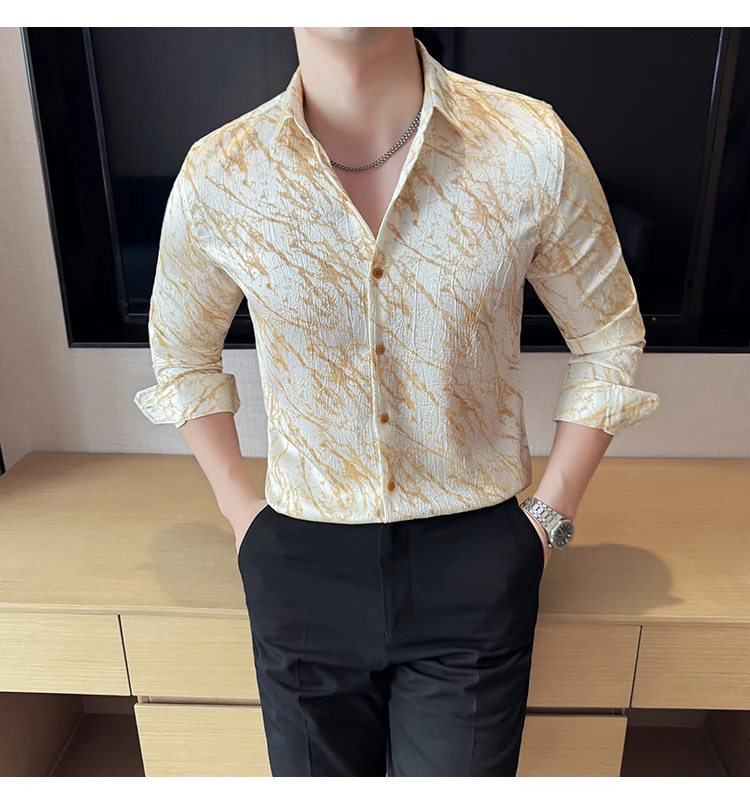 High Quality Tie Dye Men's Shirt Summer Long Sleeve Slim Fit Casual Shirts No Ironing Business Social Daily Shirt Men Clothing