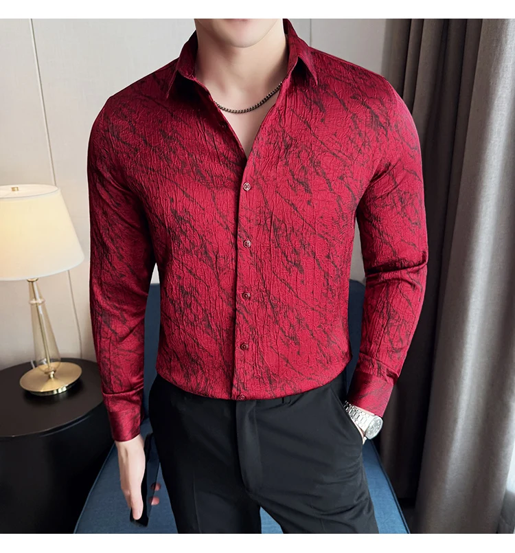 High Quality Tie Dye Men's Shirt Summer Long Sleeve Slim Fit Casual Shirts No Ironing Business Social Daily Shirt Men Clothing