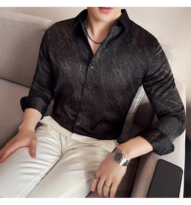 High Quality Tie Dye Men's Shirt Summer Long Sleeve Slim Fit Casual Shirts No Ironing Business Social Daily Shirt Men Clothing