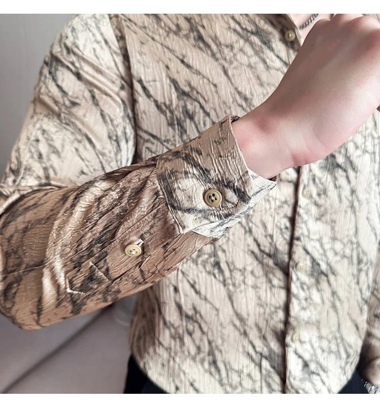 High Quality Tie Dye Men's Shirt Summer Long Sleeve Slim Fit Casual Shirts No Ironing Business Social Daily Shirt Men Clothing