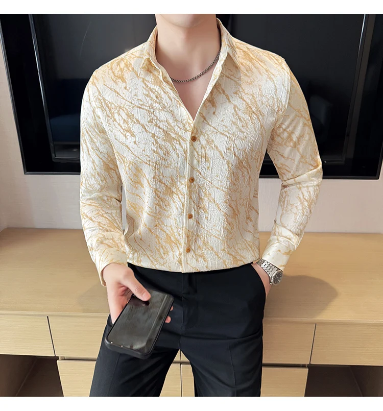 High Quality Tie Dye Men's Shirt Summer Long Sleeve Slim Fit Casual Shirts No Ironing Business Social Daily Shirt Men Clothing