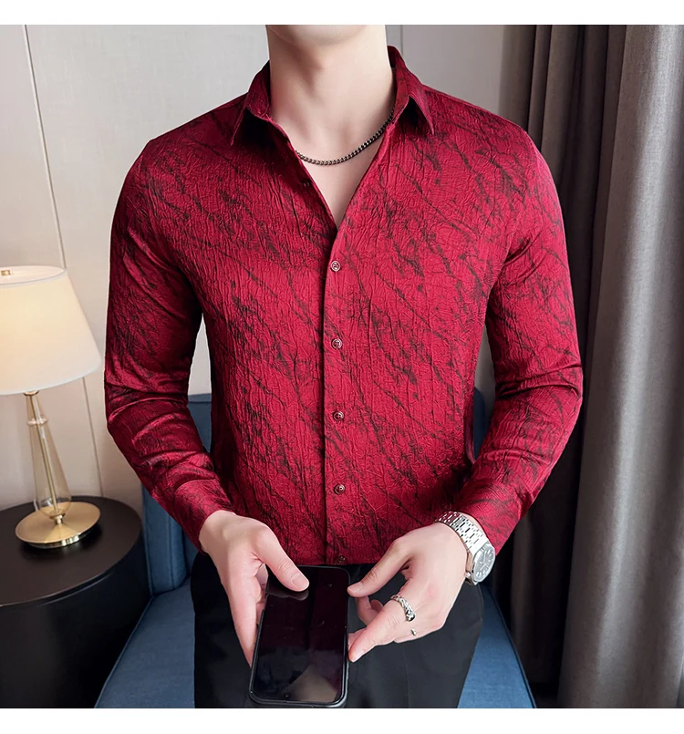High Quality Tie Dye Men's Shirt Summer Long Sleeve Slim Fit Casual Shirts No Ironing Business Social Daily Shirt Men Clothing
