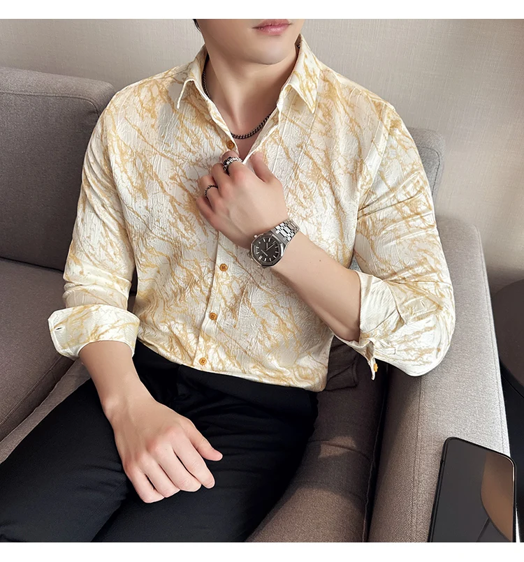 High Quality Tie Dye Men's Shirt Summer Long Sleeve Slim Fit Casual Shirts No Ironing Business Social Daily Shirt Men Clothing