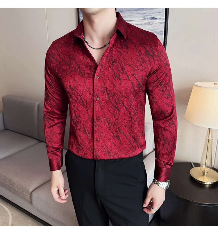 High Quality Tie Dye Men's Shirt Summer Long Sleeve Slim Fit Casual Shirts No Ironing Business Social Daily Shirt Men Clothing