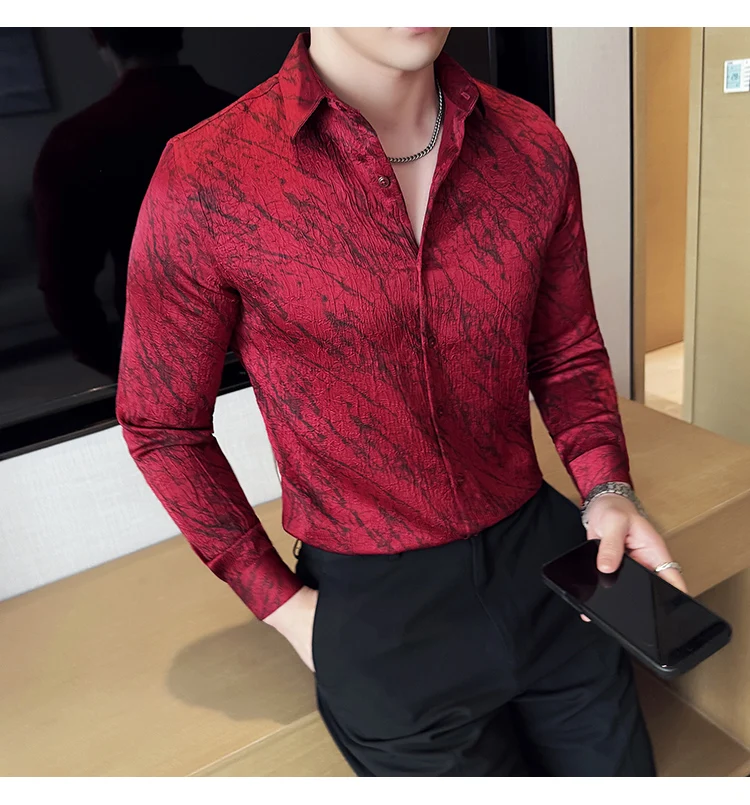 High Quality Tie Dye Men's Shirt Summer Long Sleeve Slim Fit Casual Shirts No Ironing Business Social Daily Shirt Men Clothing