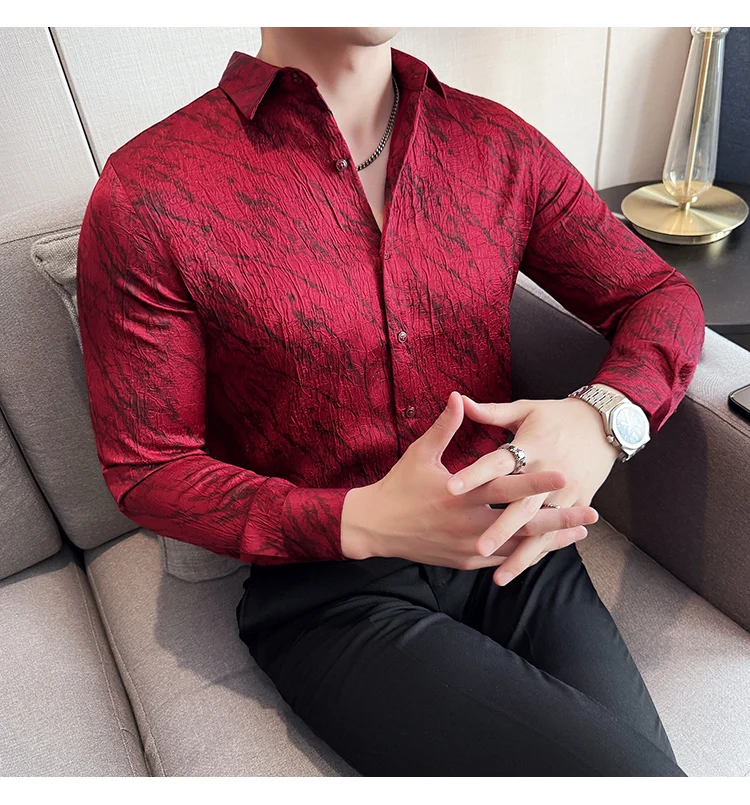 High Quality Tie Dye Men's Shirt Summer Long Sleeve Slim Fit Casual Shirts No Ironing Business Social Daily Shirt Men Clothing