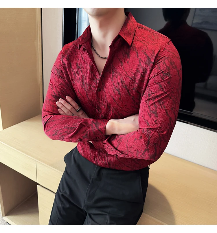 High Quality Tie Dye Men's Shirt Summer Long Sleeve Slim Fit Casual Shirts No Ironing Business Social Daily Shirt Men Clothing
