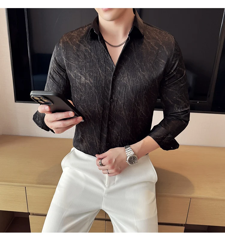 High Quality Tie Dye Men's Shirt Summer Long Sleeve Slim Fit Casual Shirts No Ironing Business Social Daily Shirt Men Clothing