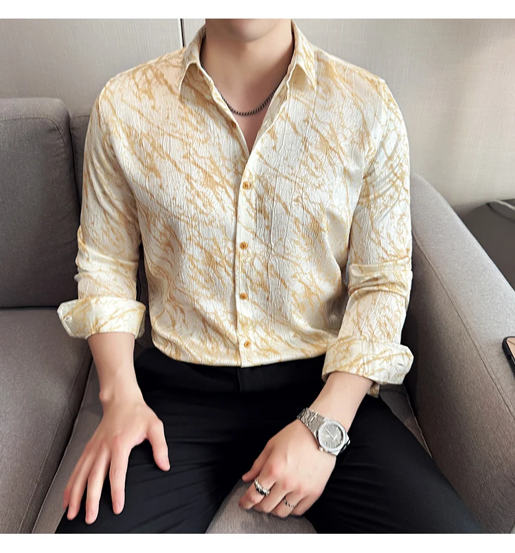 High Quality Tie Dye Men's Shirt Summer Long Sleeve Slim Fit Casual Shirts No Ironing Business Social Daily Shirt Men Clothing
