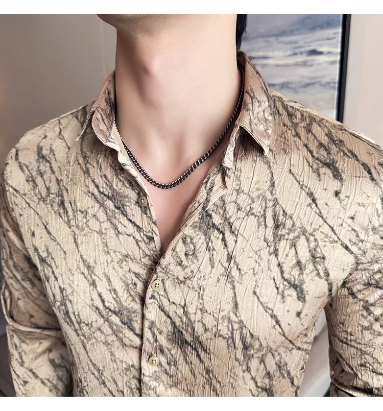 High Quality Tie Dye Men's Shirt Summer Long Sleeve Slim Fit Casual Shirts No Ironing Business Social Daily Shirt Men Clothing