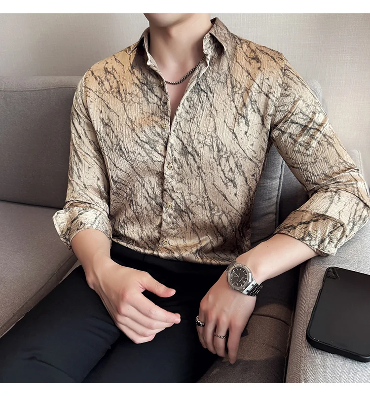 High Quality Tie Dye Men's Shirt Summer Long Sleeve Slim Fit Casual Shirts No Ironing Business Social Daily Shirt Men Clothing