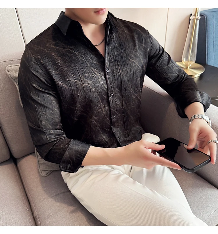 High Quality Tie Dye Men's Shirt Summer Long Sleeve Slim Fit Casual Shirts No Ironing Business Social Daily Shirt Men Clothing